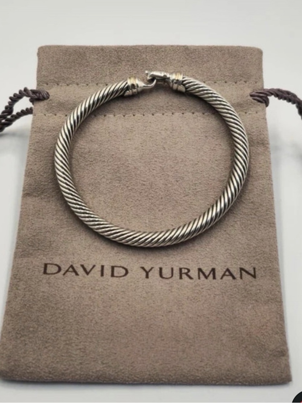 David Yurman Sterling Silver 925 5mm Cable 18k Gold Buckle Cuff Bracelet